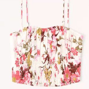 Abercrombie Floral Linen-Blend Ruched Set Top